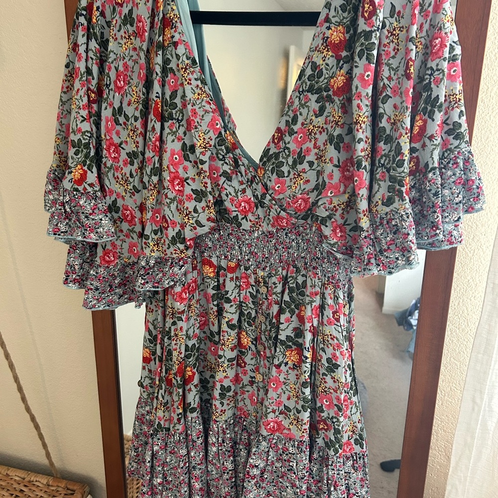Easel Floral Maxi Dress with Ruffled Sleeves